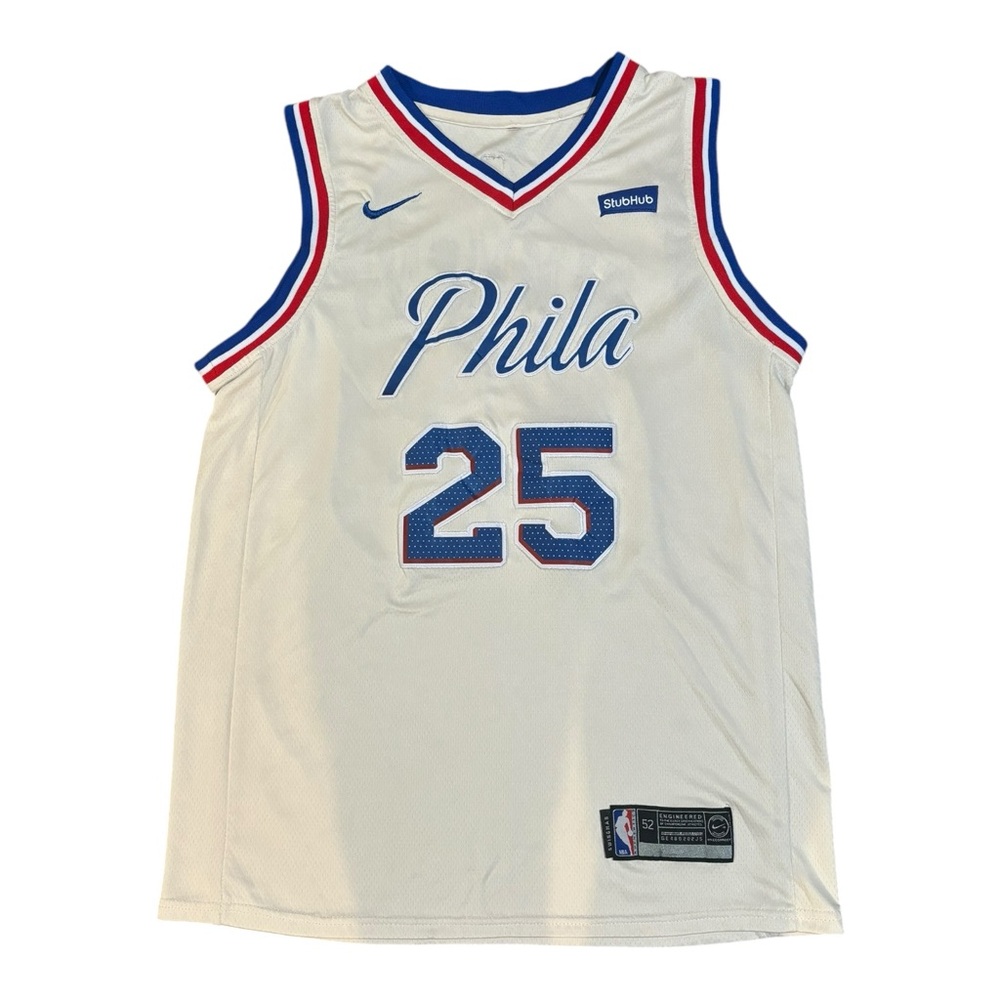 Nike NBA Philadelphia StubHub Jersey Large #25 Simmons White Size 52 (XL)